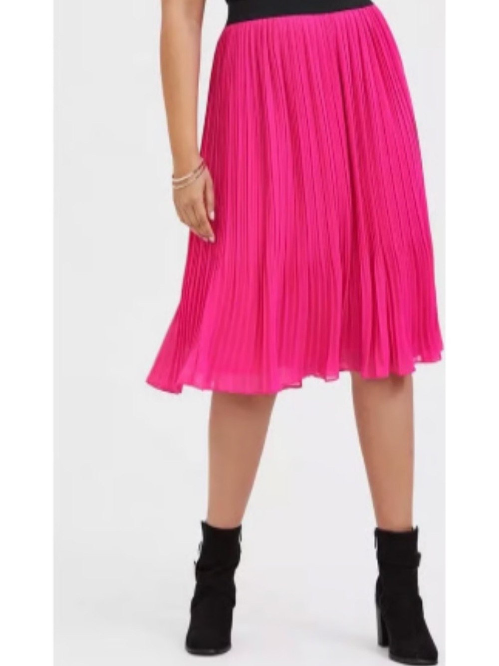 Torrid Hot Pink Pleated Chiffon Midi Skirt | Elastic Waist | Size 2 (2X)